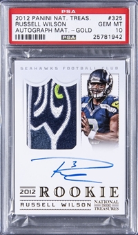 2012 Panini National Treasures Autograph Gold #325 Russell Wilson Signed Patch Rookie Card (#48/49) - PSA GEM MT 10